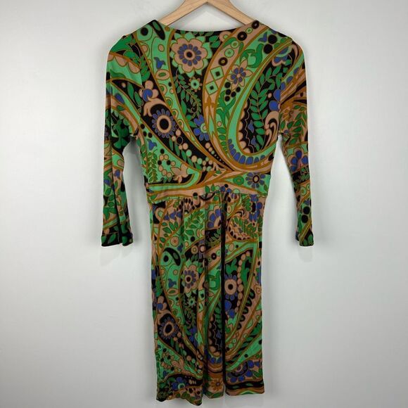 Tibi New York Green Pattern Silk Blend 3/4 Sleeve Dress - Picture 4 of 6